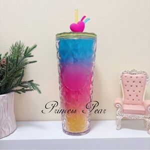 Starbucks Thailand rainbow heart charm topper 24 oz tumbler